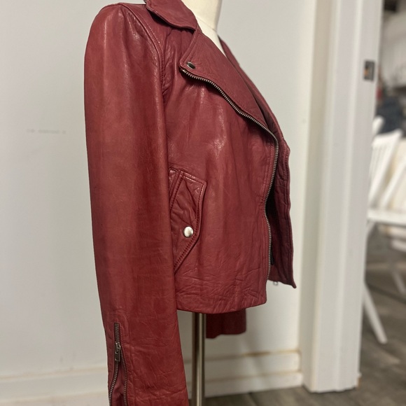 J. Crew Collection Washed Red Leather Motorcycle Jacket - Picture 2 of 5
